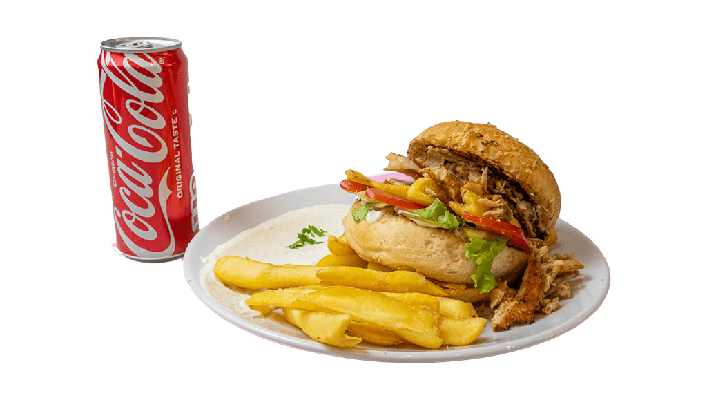 Пилешки бургер + Coca Cola  Пилешки бургер + Coca Cola